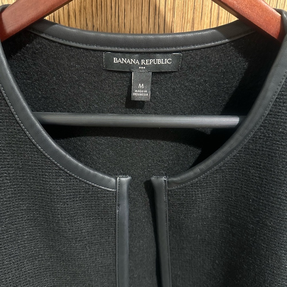 Banana Republic Black Open Front Blazer with Faux Leather Trim - Picture 2 of 5